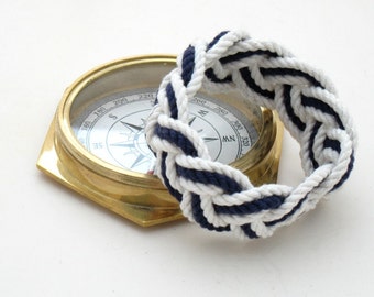 Nautical Bracelet White and Navy Cotton Sailor Knot