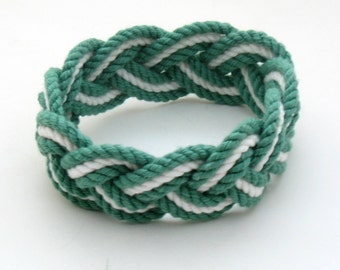 Surfer Rope Bracelet in Green and White Cotton Sailor Bracelet