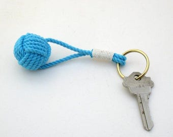 Tropical Turquoise Nautical Keyring  Traditional Monkey Fist whipped with Split Ring