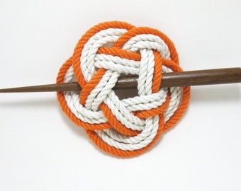 Sailor Knot Hair Stick Barrette in Orange and White
