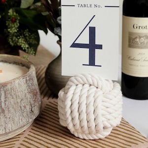 Sample Nautical Monkey Fist Table Card Holder White Rope 5 Across No Roll Number Holder