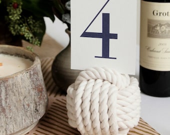 Sample Nautical Monkey Fist Table Card Holder White Rope 5 Across No Roll Number Holder