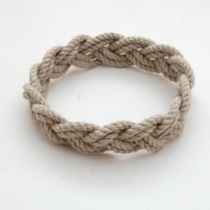 Turks Head Sailor Knot Bracelet woven narrow in Tan Cotton