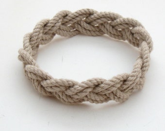 Turks Head Sailor Knot Bracelet woven narrow in Tan Cotton