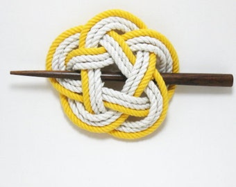 Sailor Knot Hair Stick Barrette in Yellow and White