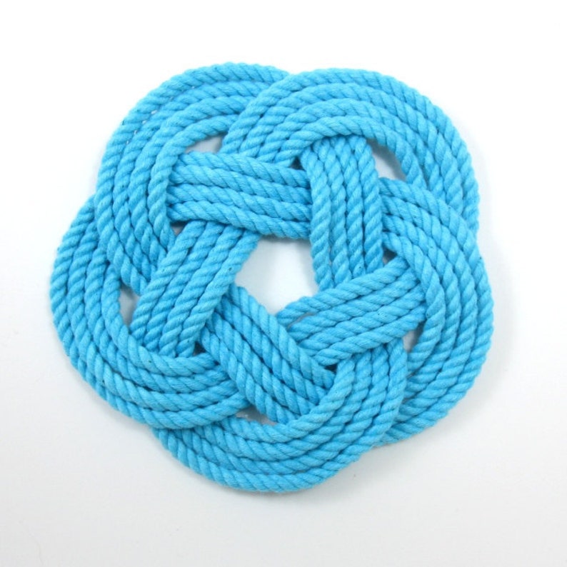 Nautical Turquoise Rope Coaster Woven Nautical Knot 100% Cotton Braided Coasters image 2