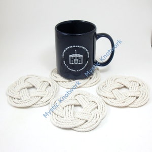 Nautical Weave White Coasters Turk&#39;s Head Knots in Natural White Set of 4 woven rope coaster