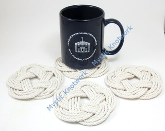 Nautical Weave White Coasters Turk's Head Knots in Natural White Set of 4 woven rope coaster