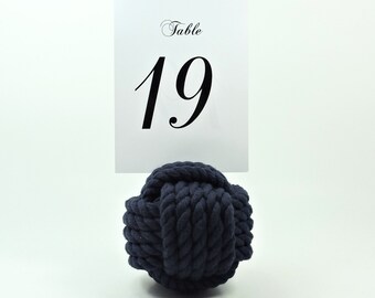 Sample Navy Blue Nautical Monkey Fist Table Card Holder Navy Rope 5 Across No Roll Number Holder