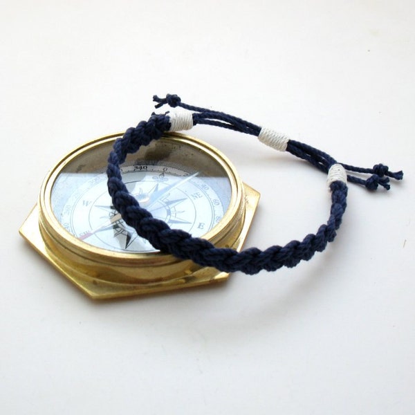 Mens Anklet Navy Braided Cotton Adjustable Sailor Anklet