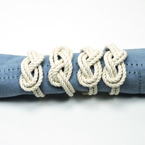 Nautical Figure Eight Infinity Knot Napkin Rings Natural White Rope Set of 4