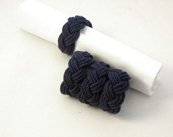 Navy Napkin Rings Nautical Knot Woven Cotton Pack of 4