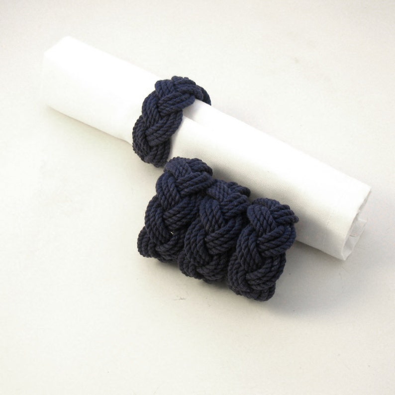 Navy Napkin Rings Nautical Knot Woven Cotton Pack of 4 Etsy