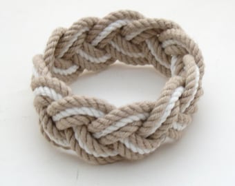 Rope Bracelet in Tan and White Cotton Sailor Weave