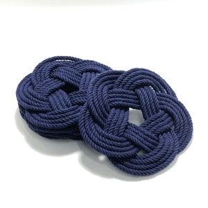 Navy Nautical Coasters  Navy Blue Woven Turk's Head Coasters Set of 4 knot coasters 100% cotton