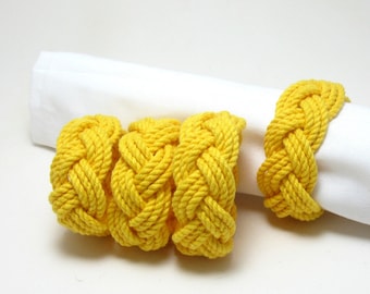 Nautical Napkin Rings Woven Yellow Cotton Pack of 4