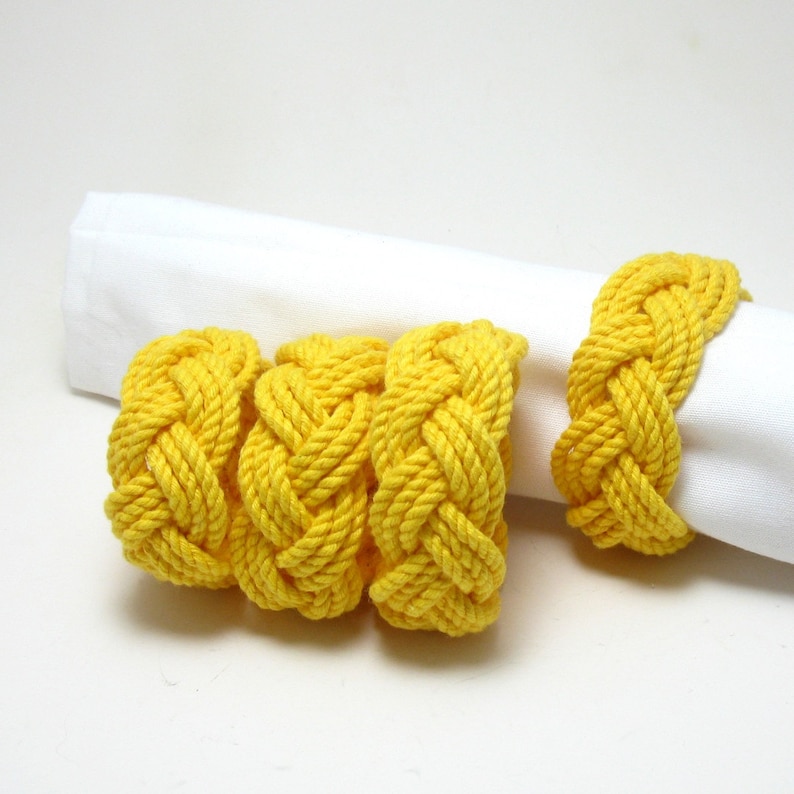 Nautical Napkin Rings Woven Yellow Cotton Pack of 4 Etsy
