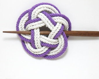 Sailor Knot Hair Stick Barrette in Purple and White