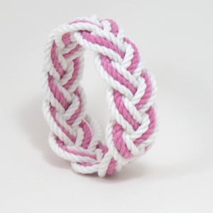 Sailor Knot Bangle Bracelet White and Pink Cotton