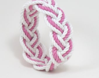 Sailor Knot Bangle Bracelet White and Pink Cotton