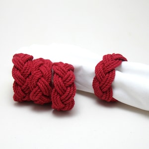 Woven Nautical Napkin Rings Red Cotton Pack of 4