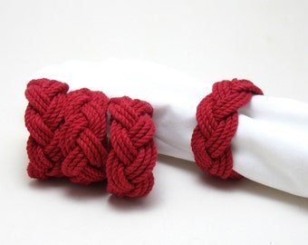 Woven Nautical Napkin Rings Red Cotton Pack of 4