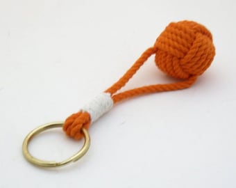 Orange Monkey Fist Key Chain with Split Ring whipped traditionally