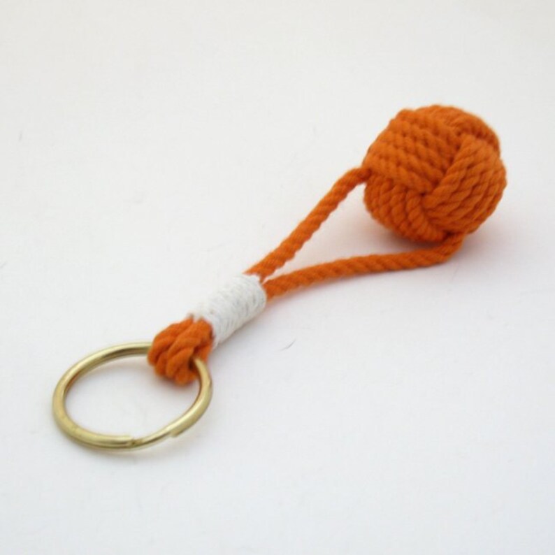 Orange Monkey Fist Key Chain with Split Ring whipped traditionally image 1