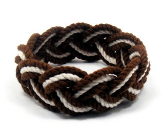 Surfer Rope Sailor Knot Bracelet in Brown and White Cotton Sailor Bracelet