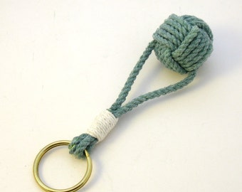 Monkey Fist Keyring Green Cotton Whipped to a Brass Split Ring