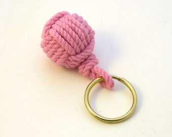 Nautical Key Fob Pink Cotton Monkey's Fist Keychain Brass split ring modern