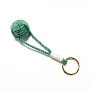 Monkey Fist Keyring Green Cotton Whipped to a Brass Split Ring