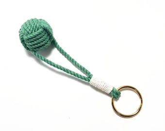 Monkey Fist Keyring Green Cotton Whipped to a Brass Split Ring