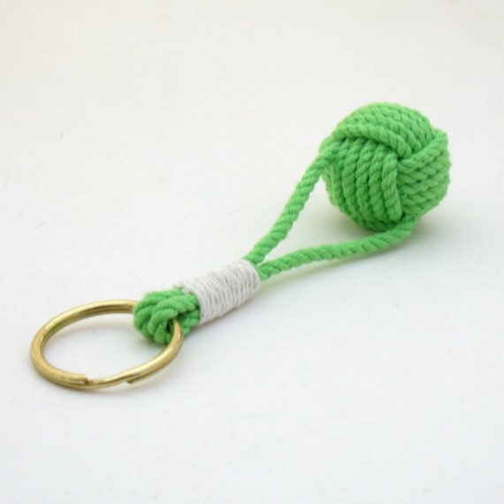 Monkey Fist Keyring Nautical Knot Lime Green Traditional With