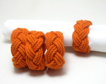 Woven Napkin Rings Nautical Orange Cotton Pack of 4