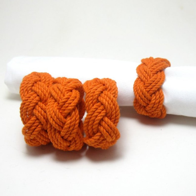 Woven Napkin Rings Nautical Orange Cotton Pack of 4 image 1