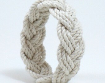 Turk's Head Sailor Knot Bracelet Woven From White Cotton