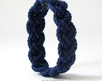 String Bracelet Narrow Sailor Weave in Navy Blue Cotton