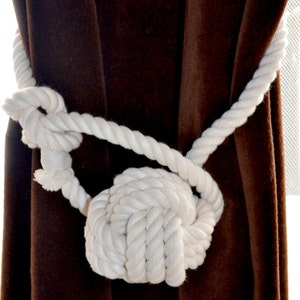 Nautical Monkey Fist White Curtain Tie Backs Set of 2 image 3