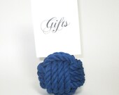 Nautical Monkey Fist Table Card Holder in Blue Cotton Rope