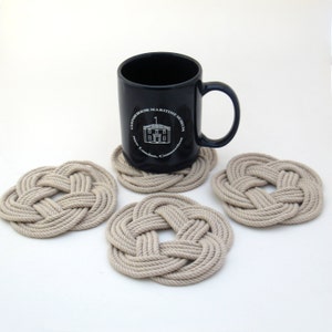 Nautical Woven Coasters Tan Cotton Turkshead Weave Set of 4