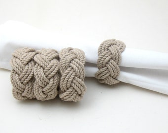 Nautical Napkin Rings Woven Tan Cotton Pack of 4