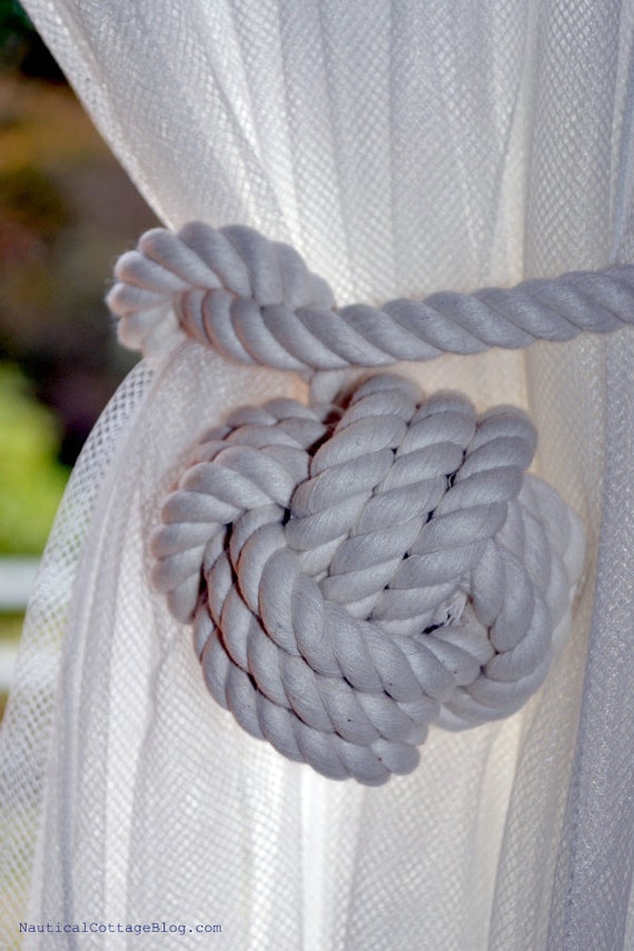 Nautical Monkey Fist White Curtain Tie Backs Set of 2