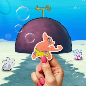 Patrick the Star Fighting Meme Sticker | Glossy Finish | Hand-Drawn | Water-Resistant | Laptop, Water Bottle and Journal Spongebob Sticker