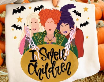 Jag luktar av barn, rolig häxa, png, systrar, häxfilm, png, retro Halloween-rosett, dåliga häxvibbar, häxor, png