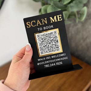 Custom QR Code Acrylic Display Sign: Small Business Countertop Stand (4x6)