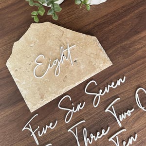 Acrylic Table Numbers for Stones |  DIY Wedding Decor | Wedding Table Numbers | Modern Stone Number Signs | Travertine Marble Decor |