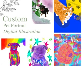 Custom Pet Portrait Digital Illustration, Personalized Puppy Memorial Gift, Dog Art from Photo