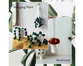 Artificial Plant Crochet Car Mirror Accessories | Mini String of Pearls, Mushroom Forest Decor, Handmade