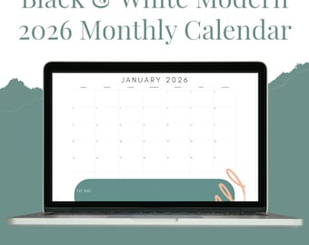 Black & White Modern 2026 Monthly Calendar (downloadable)